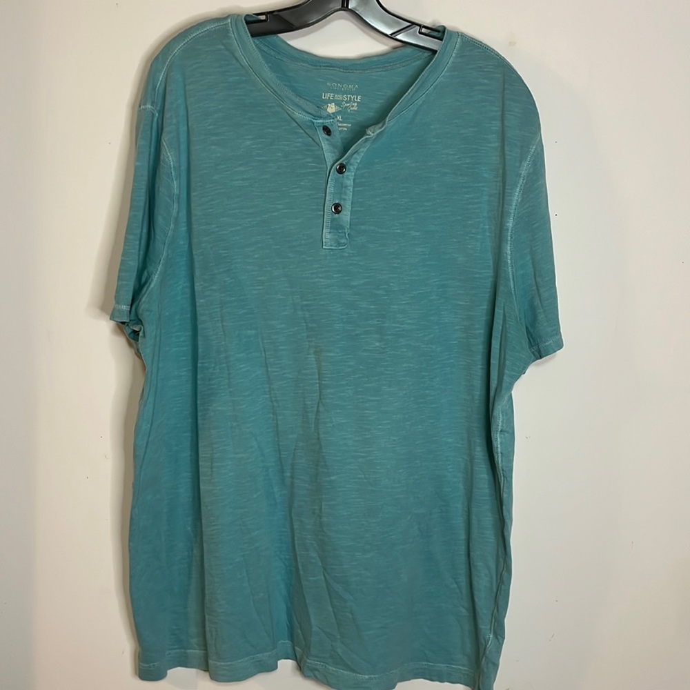 Sonoma Life + Style Men's XL Short Sleeve Slub Henley Teal Vintage Wash